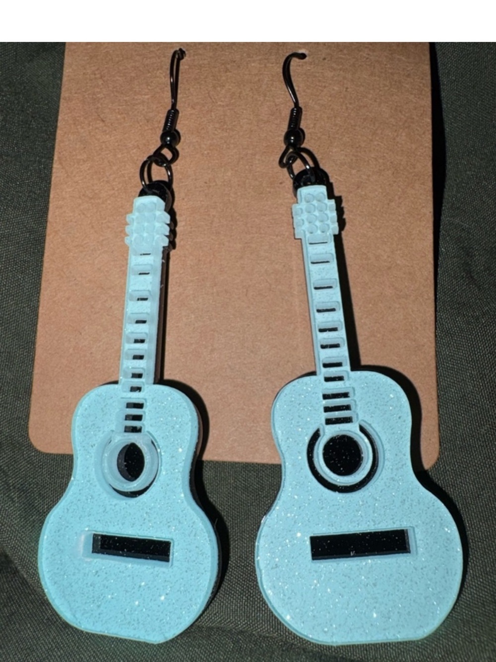 Light Blue Glitter Guitar Earrings